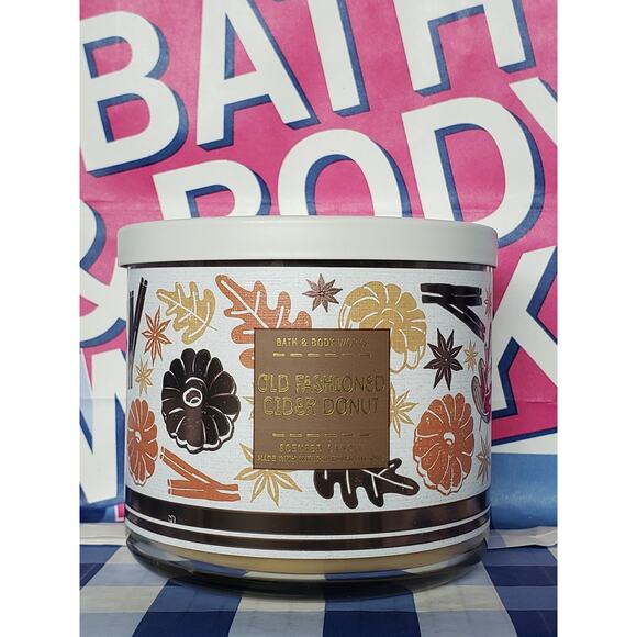 BBW Old Fashioned Cider Donut Large 3 Wick Candle Home Fragrance Decor - Picture 1 of 2